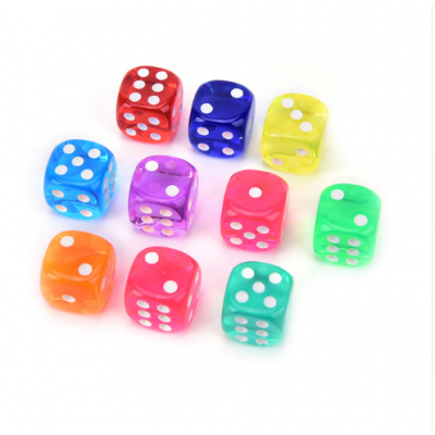 2018 Hot Selling 10 Pcs 14mm Dice Transparent Solid Glitter in different sizes Plastic cube d6 Color Dice